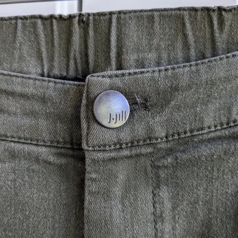 J.Jill Mid Rise Slim Cropped Stretch Jeans Women 8 Petite Khaki Green Raw Hem - Picture 6 of 11